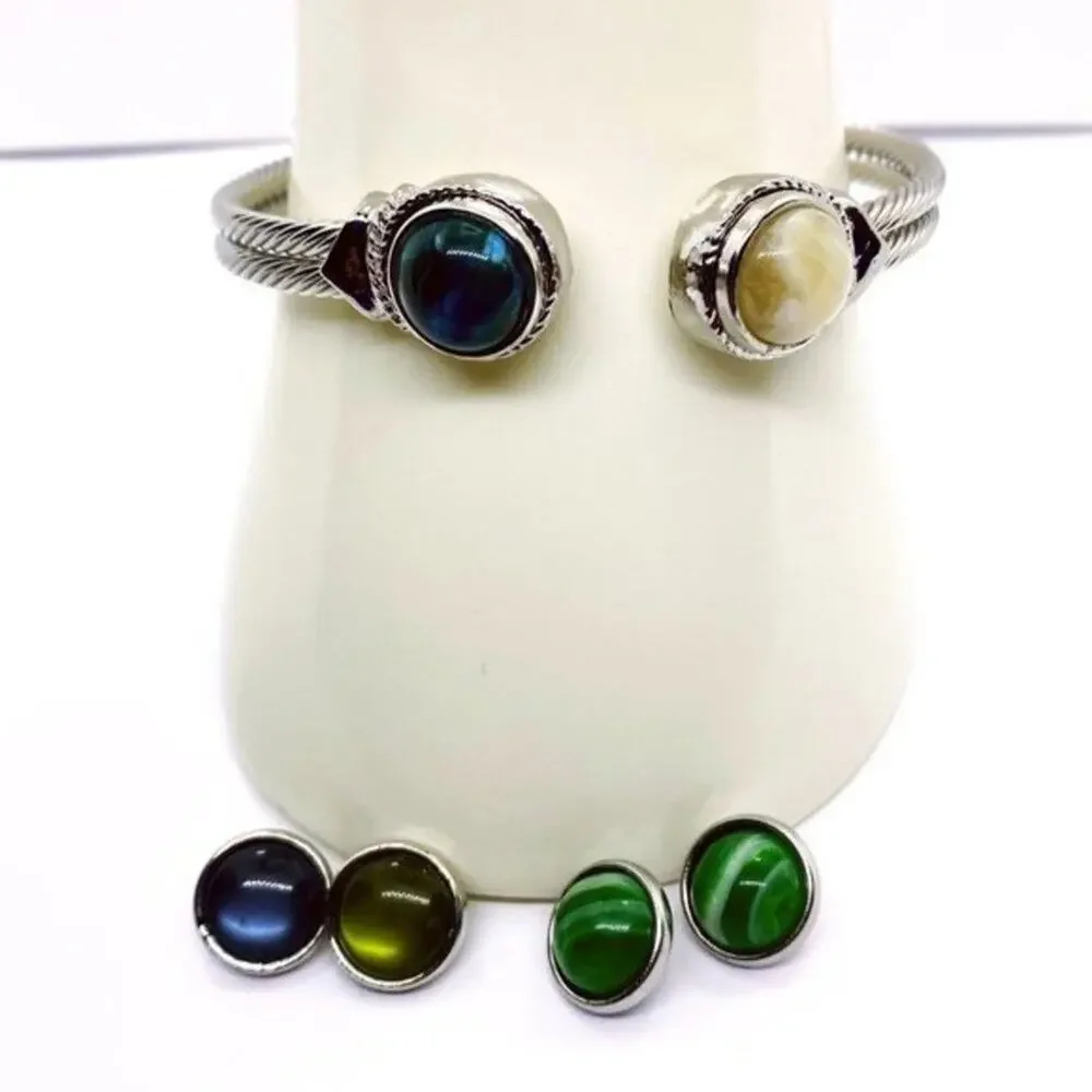 NWOT Snap-Button Charm Silver-Tone Bangle Bracelet
